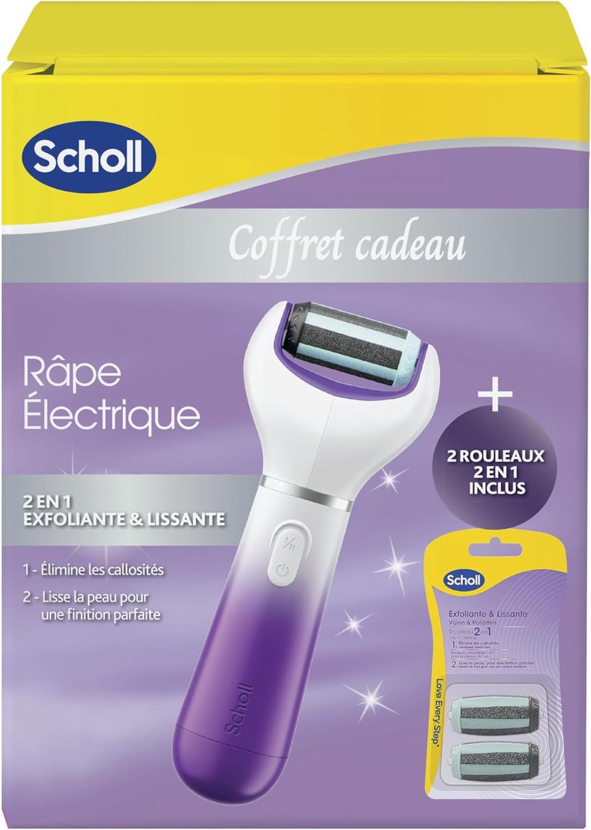 Scholl 2-in-1 elektrische raspset 4 AA batterijen vereist. (inbegrepen), peeling- en gladmakend voor het verwijderen van eelt en 2 reserverollen 2-in-1- Scholl – Eeltverwijderaar – Voetverzorging – Huidverzorging – Scholl Velvet Smooth.