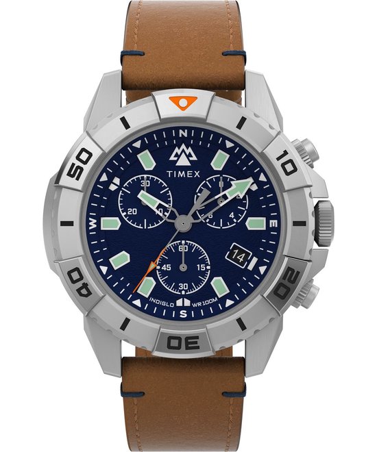 Timex Ridge Chrono TW2W16300 Horloge - Leer - Bruin - Ø 42 mm