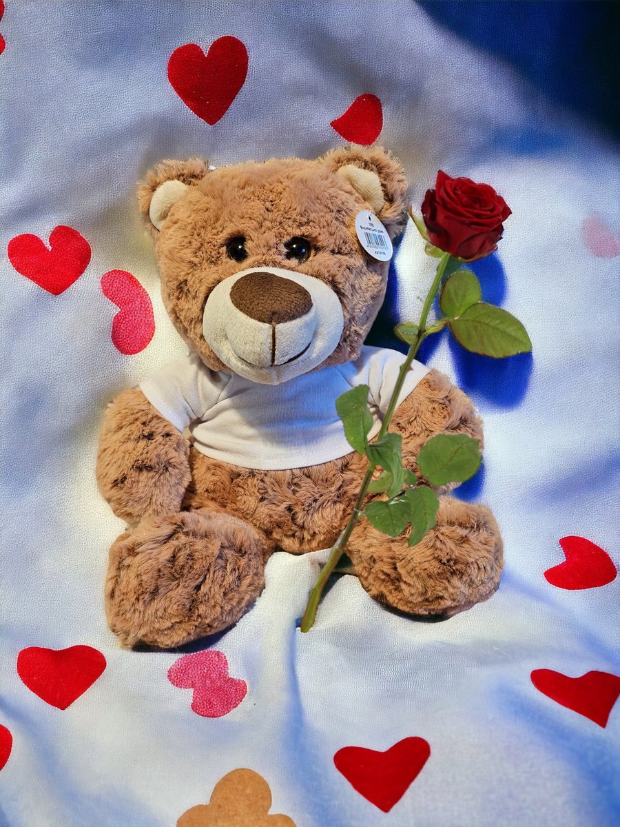 Valentijn - knuffel met roos - personaliseerbaar t-shirt - 24 cm