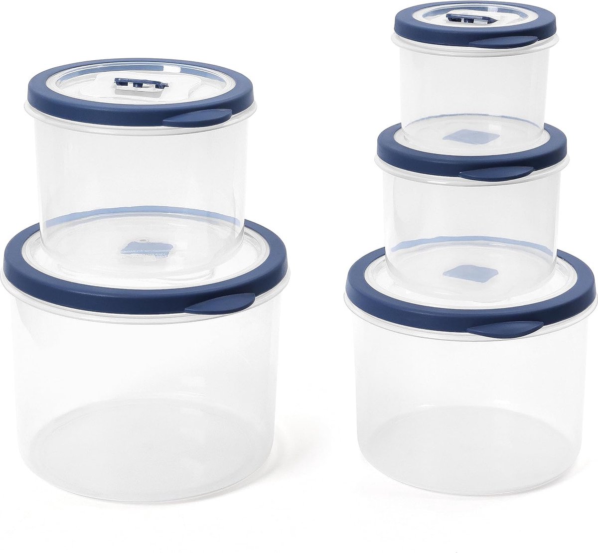 Plastic voedselopslagcontainers met deksels [set van 5] - Ronde luchtdichte containerset met stoomopeningen - koelkast, vriezer, magnetron en vaatwasserbestendig - BPA-vrij