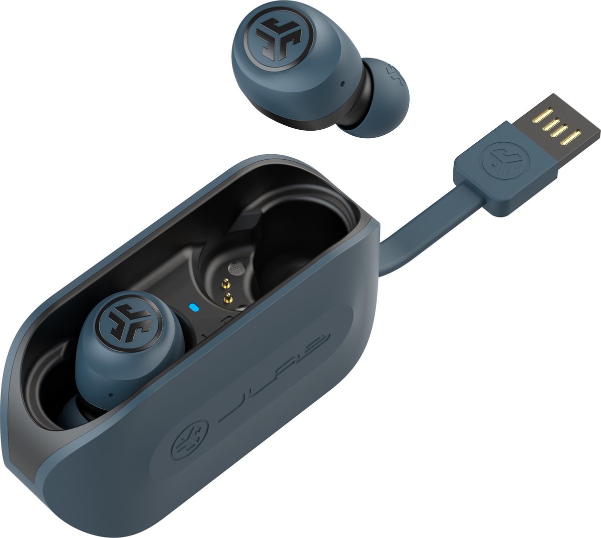 JLab Go Air Volledig Draadloze Oordopjes - Draadloze Oordopjes - Bluetooth Oordopjes - Wireless Earbuds - Draadloze Oortjes- 20 uur Speeltijd - 3 EQ Geluidsinstellingen - Oplaadcase met ingebouwde Oplaadkabel – Blauw