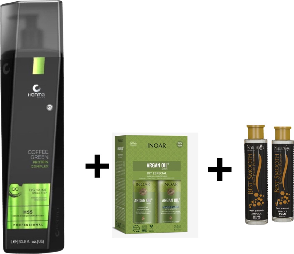 Honma Tokyo Lissage Masque Reconstructeur Coffe Green + Inoar Argan Oil Keratine Treatment Keratin Shampoo & Conditioner 2x250ml