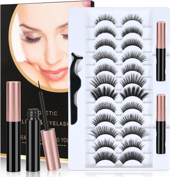 Kit Faux Cils Magnétiques Réutilisables - 5 Paires 3D Sans Colle - Noir