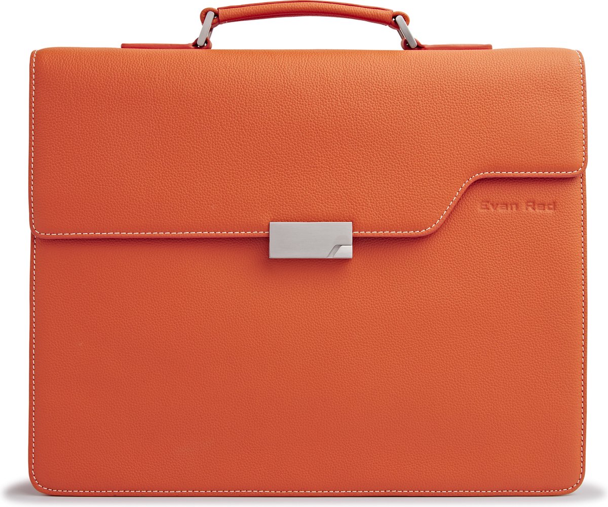 Evan Red Amsterdam Briefcase - Dutch Orange - Leer - Aktetas - Oranje