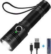 Militaire zaklamp - Zaklamp - Zaklampen - 5 schakelbare verlichtingsmodi - Zoomfunctie - USB C oplaadbaar - Zaklamp LED Oplaadbaar - 1200 Lumen - Waterdicht - Zwart