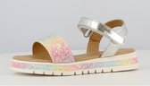 Sandales d'été Filles - argent avec paillettes arc-en-ciel - fermeture velcro - taille 34