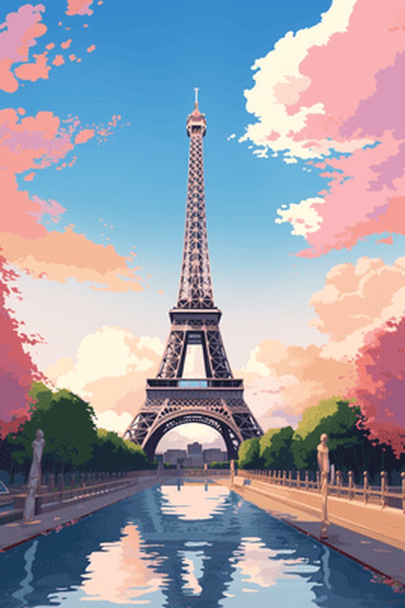 Parijs Poster - Parijs aan het Water - Eiffeltoren - Aquarel - Stad - posters - formaat 60