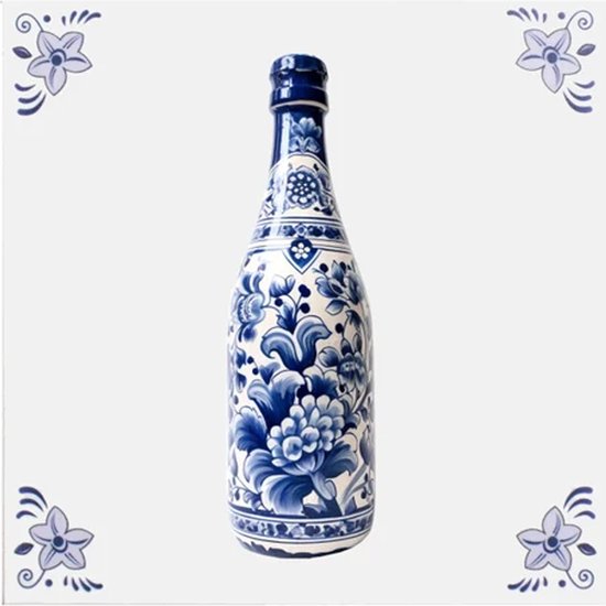 Delfts blauw tegeltje champagne design