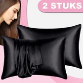 RENALUX - Satijnen Kussensloop Trend - Zwart - kussenslopen 60 x 70 set van 2 - Zijden Zachte Kussensloop - Curly Girl Producten - Huidverzorging - Haarverzorging - Set van 2 Stuks - Rits Sluiting - Zwart