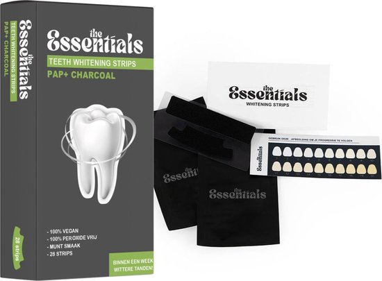 The Essentials whitening strips - tanden bleken - 28stuks - tanden bleekstrips - zonder peroxide - tandenblekers - vegan - munt smaak