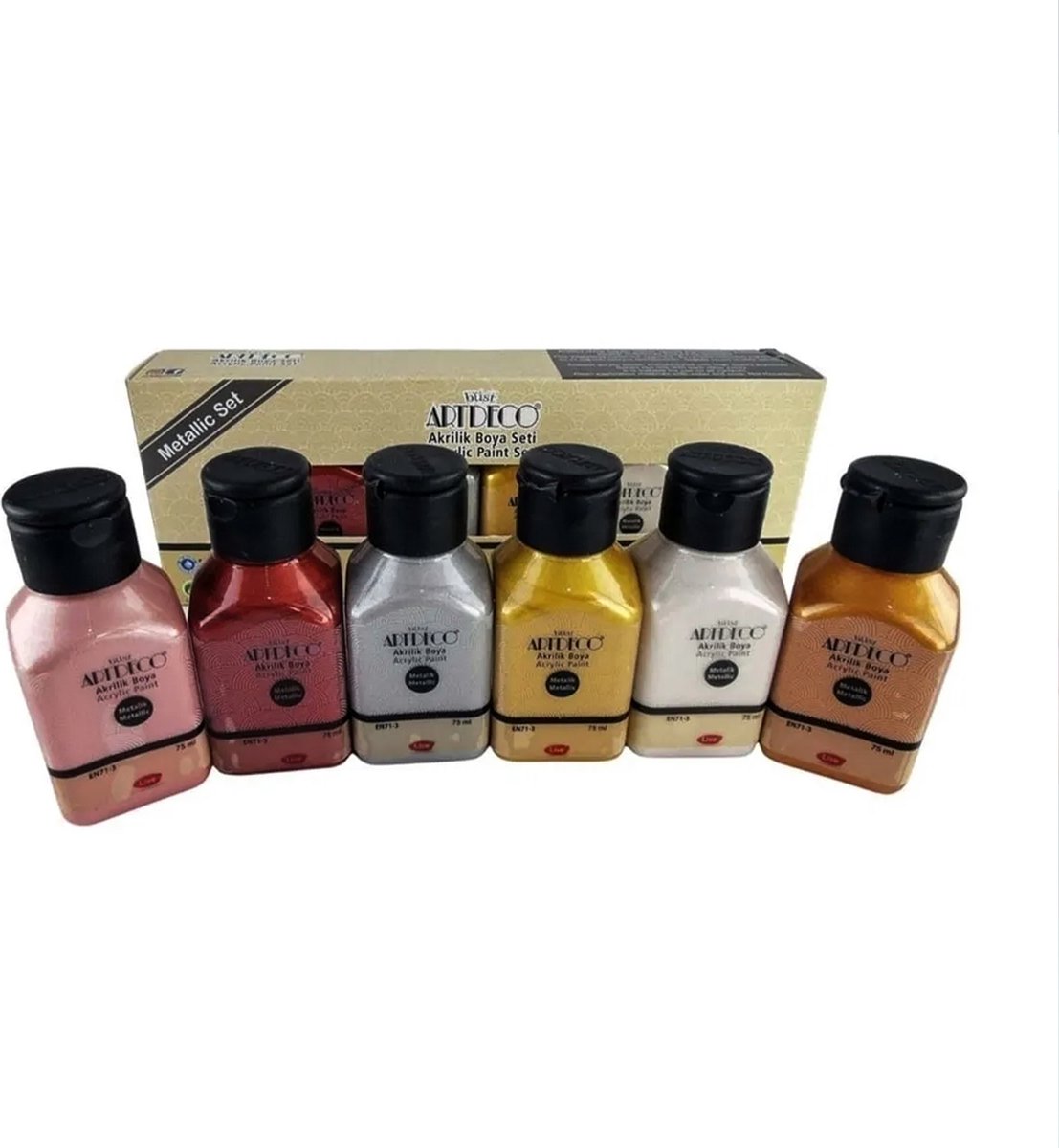 Artdeco acrylverfset | 6x75ml | Metallic kleuren | Hoge pigmentatie | Ideaal voor creatieve kunstprojecten en hobbyschilders