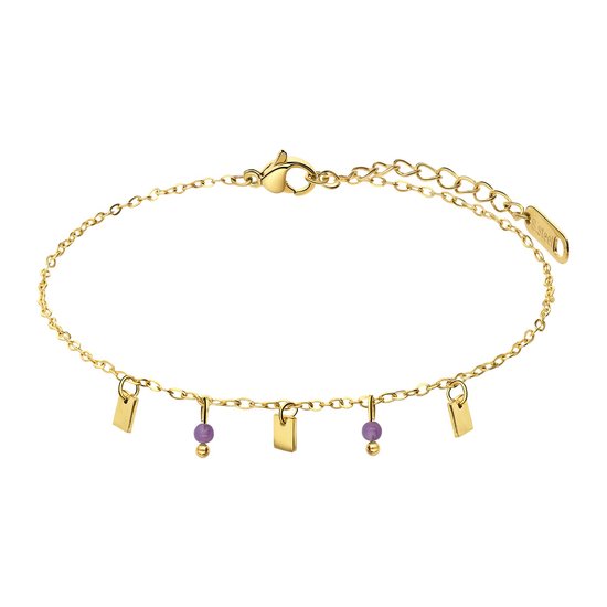 Lucardi Dames Stalen goldplated armband met amethyst - Armband - Staal - Goudkleurig - 20 cm