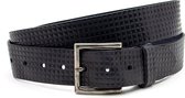 Thimbly Belts Ceinture en Jeans noire avec imprimé bloc - ceinture pour hommes et femmes - 4 cm de large - Zwart - Cuir véritable - Taille : 95 cm - Longueur totale de la ceinture : 110 cm