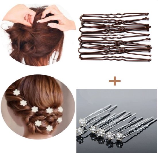 12 STUKS HAARPINNEN Crystal met U pins bruin - Youhomy accessoires Bruid Haarpinnen U-vormige- Bruidsmeisje haaraccessoires zilver Parel | Bruid | Feest Gelegenheid