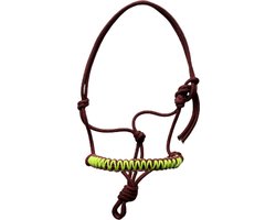Touwhalster ‘zigzag’ Bordeaux-Lime groen maat Cob | bordeaux, donker, lime groen, halster, touwproducten, paard