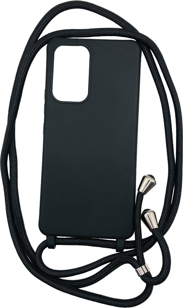 Siliconen Backcover met Koord - Geschikt voor iPhone 12 / 12 Pro - Premium Kwaliteit TPU Siliconen Hoesje - Zwart