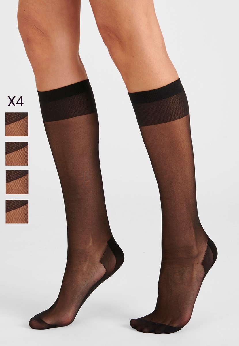 Damart - Set van 4 paar kniekousen voile 20D - Dames - Zwart - 40/41