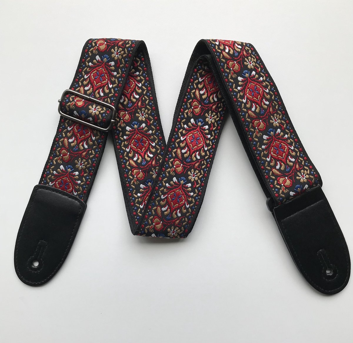 P&P® - Professionele Verstelbare Stevige Gitaarband - Guitar strap Band - Luxe Gitaarriem - Bas/Elektrische /Akoestische/ Klassieke Gitaar - Geborduurd Rood