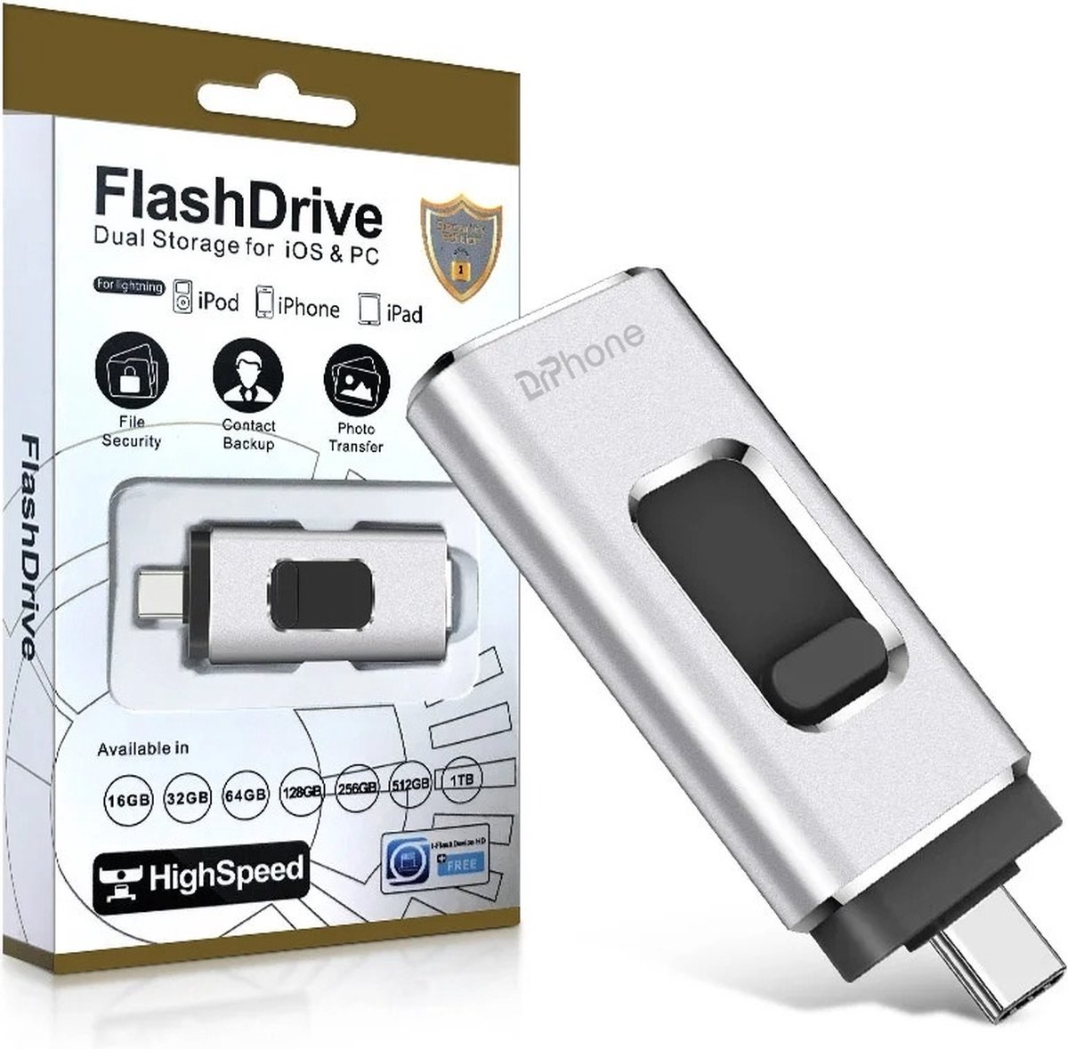 DrPhone EasyDrive - 16 Go - Clé USB 4 en 1 - OTG USB 3.0 + USB-C + Micro USB  +... | bol