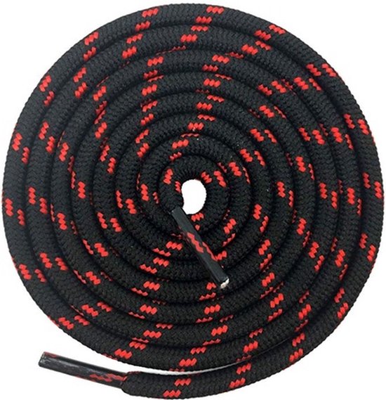 Ronde premium veters voor werkschoenen, wandelschoenen en trekkingschoenen - polyester - ø 4,5 mm - zeer scheurvast - kleur: zwart met rood, lengte: 120 cm