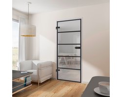 Complete glazen binnendeur - 83x197 - helder - 5 vakken - omkeerbare montage - met slot