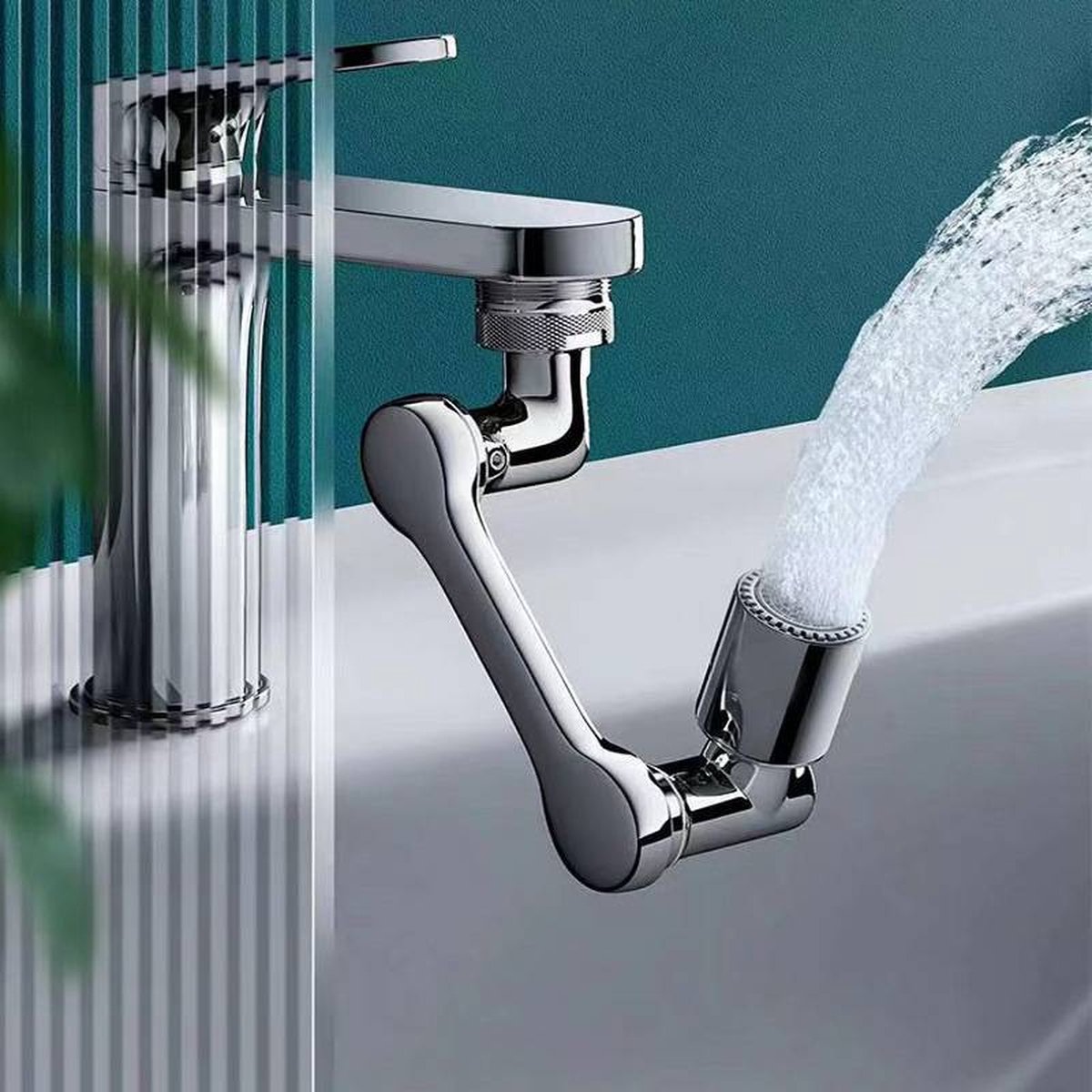 Kraan verlengstuk - waterbesparend - 1080 graden draaibaar - mechanische arm - kraankop - opzetstuk - sproeikop - universeel - keuken - badkamer - douche - wendbaar - roterend - afwassen - flexibel - verloopstuk - verlenger - opzet - sproeier