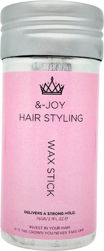 Bâton de cire rose &amp;-Joy avec capuchon argenté sur fond blanc.