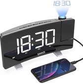 Igoods Projection Clock - Radio-réveil - Double alarme - Fonction Snooze - Radio - USB