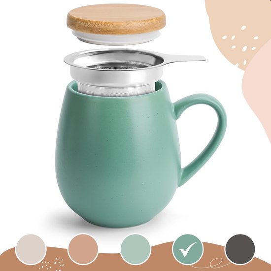 Keramische Theemok Met Theezeef En Deksel, Theekopje Voor Het Dagelijks Leven En Kantoor Handgeschilderd Met Houten Handvat Geschenkdoos Voor Familie En Vrienden 400 Ml