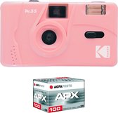 KODAK Pack M35 Argentique + Pellicule 100 ASA - Appareil Photo Kodak Rechargeable 35mm Candy Pink, Objectif Grand Angle Fixe, Viseur optique , Flash Intégré + Pellicule APX 100, 36 poses