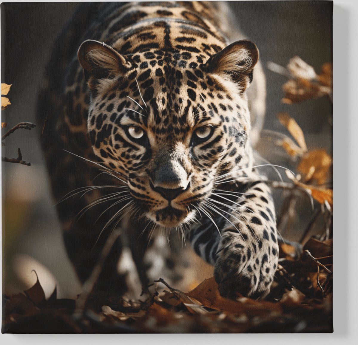Trendex Global Canvas Schilderij - Luipaard - Wilde Dieren - Vierkant - 100x100x2 cm Bruin