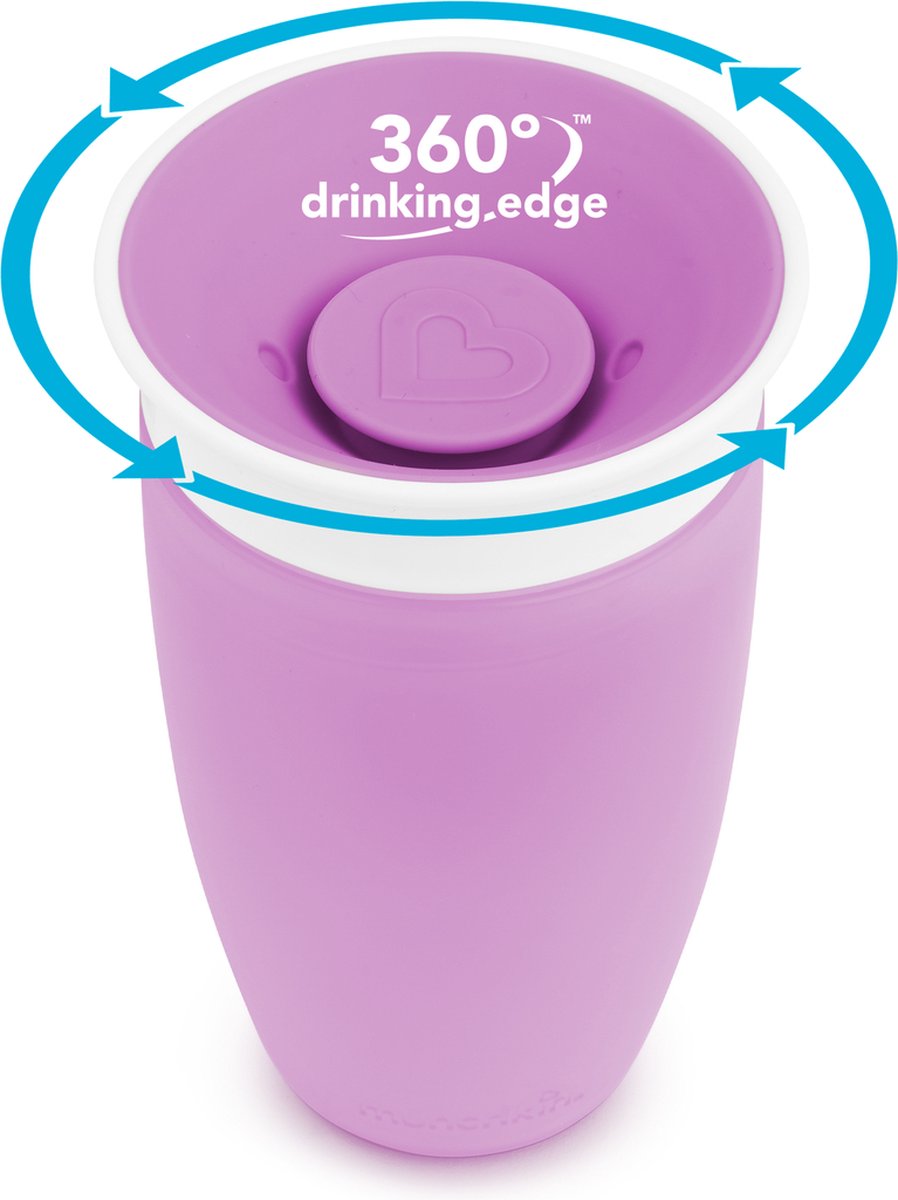 Munchkin Miracle Anti-Lek 360° Drinkbeker - Sippy Cup - Oefenbeker voor Baby en Kind - 296ml - Paars - Munchkin