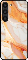 Smartphonica Telefoonhoesje voor Samsung Galaxy S23 met marmer opdruk - TPU backcover case marble design - Oranje / Back Cover geschikt voor Samsung Galaxy S23