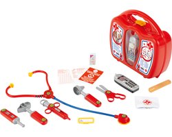 foto van Klein Toys dokterskoffer met mobiele telefoon - stethoscoop, thermometer, reflexhamer, injectiespuit, pincet, oorspiegel, schaar, verpleegsterskapje, naamplaatje, pleisters - multicolor
