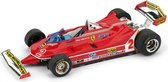 De 1:43 Diecast Modelauto van de Ferrari 312T5 #2 van de Braziliaanse GP van 1980. De rijder was Gilles Villeneuve. De fabrikant van het schaalmodel is Brumm. Dit model is alleen online verkrijgbaar.