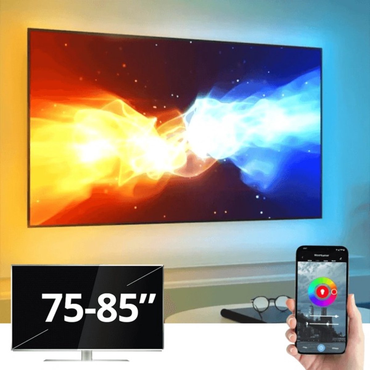 Ambilight TV led strip set 75-85 inch (190 - 215 cm) - RGB + Warm & Koud Wit - Complete set - Direct verbinden met wifi (2,4 GHz) - Werkt met de Smart Life App - Gaming lamp - Gaming Light led strip - Gaming accessoire