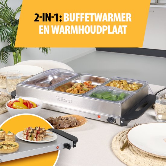 Tristar BP-6285 - Buffetwarmer 300W - Chafing dish - 2 x 2,4 Liter & 2 x 1 Liter - Incl deksel - RVS — afbeelding 5