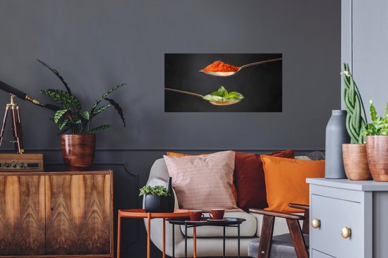 Stickers muraux - Sticker Feuille - Herbes - Cuillère - Épices - Zwart - Italien - 80x40 cm - Film Adhésif - Stickers muraux Chambre Enfant - Papier Peint Auto Adhésif