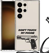 Cover Case Geschikt voor Samsung Galaxy S24 Ultra Telefoonhoesje met doorzichtige rand Pistol Don't Touch My Phone
