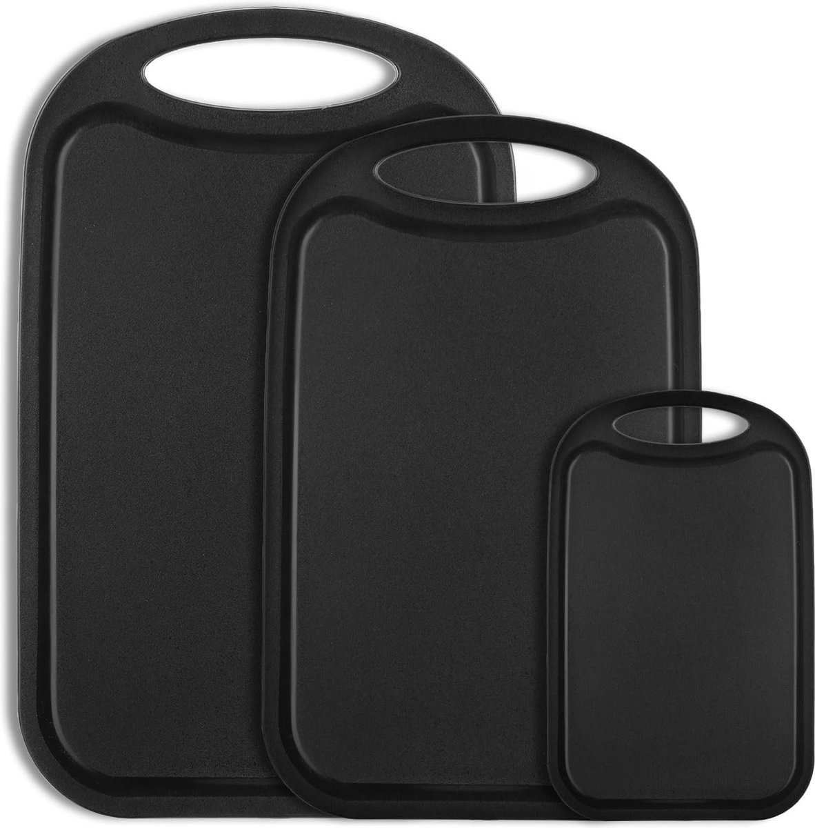 Snijplank kunststof set van 3 voor de keuken, keukenplank voor vlees, groenten, fruit, een snijplank met Easy-Grip-handgreep, sapgroep, vaatwasmachinebestendig