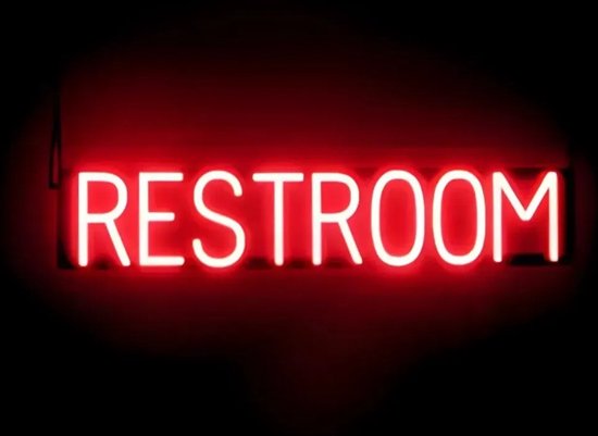 RESTROOM - Lichtreclame Neon LED bord verlicht | SpellBrite | 83 x 16 cm | 6 Dimstanden - 8 Lichtanimaties | Reclamebord neon verlichting