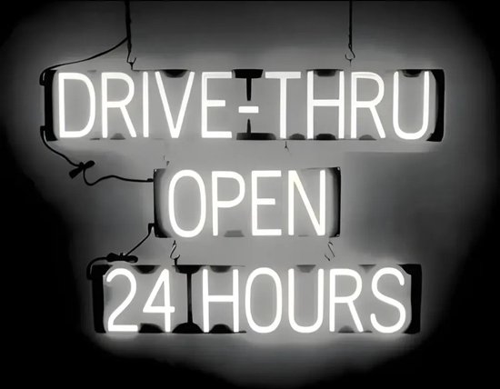 DRIVE-THRU OUVERT 24H/24 - Néon publicitaire Enseigne LED lumineuse | SortBrite | 89 x 60 cm | 6 modes de gradation - 8 animations lumineuses | Éclairage au néon pour panneaux publicitaires