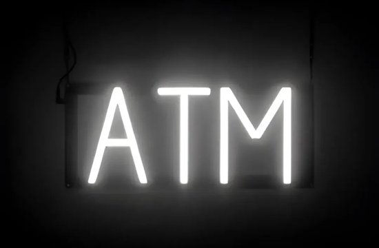 ATM - Néon publicitaire Enseigne lumineuse LED au néon | SortBrite | 37x16 cm | 6 modes de gradation - 8 animations lumineuses | Éclairage au néon pour panneaux publicitaires