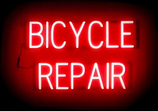 BICYCLE REPAIR - Lichtreclame Neon LED bord verlicht | SpellBrite | 63 x 38 cm | 6 Dimstanden - 8 Lichtanimaties | Reclamebord neon verlichting