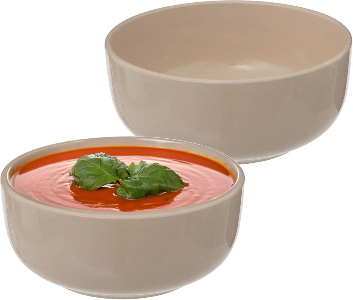 Secret de Gourmet Soepkommen/schaaltjes - 2x - Santorini - keramiek - D15 x H6.5 cm - beige