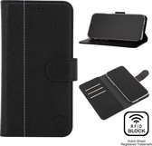 Luxe Hoes Geschikt voor iPhone 12 Hoesje Bookcase met Anti Skim Bescherming - Pasjes RFID Beschermd Cover - Black - Luxe Telefoonhoesje Wallet Case Pasjeshouder PU Leder