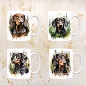 Kortharige Teckel mokken set van 4, servies voor hondenliefhebbers, hond, thee mok, beker, koffietas, koffie, cadeau, moeder, oma, pasen decoratie, kerst, verjaardag