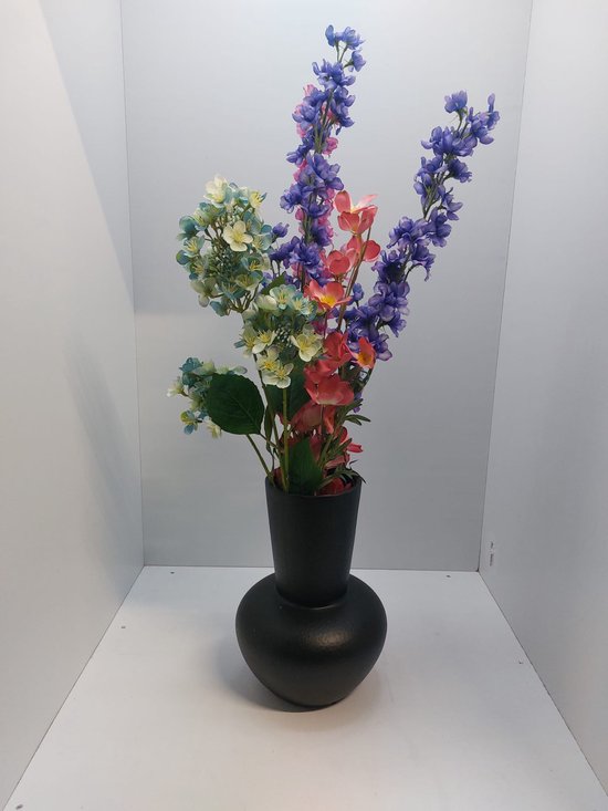 Vase Jeddah avec bouquet de soie - Vase - Zwart - 21x29cm - Faïence