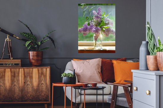 Sticker Muursticker Lilas - Vase en Verres avec lilas - 60x80 cm - film adhésif autocollant - sticker mural repositionnable