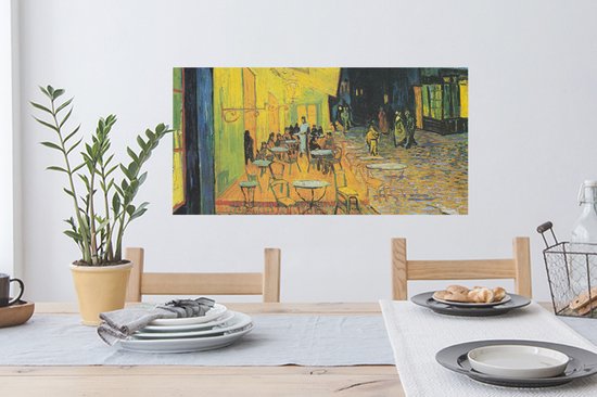 Stickers muraux - Sticker Feuille - Terrasse de Café la Nuit - Vincent van Gogh - 80x40 cm - Feuille Adhésive - Stickers muraux Chambre d'Enfant - Papier Peint Auto-Adhésif